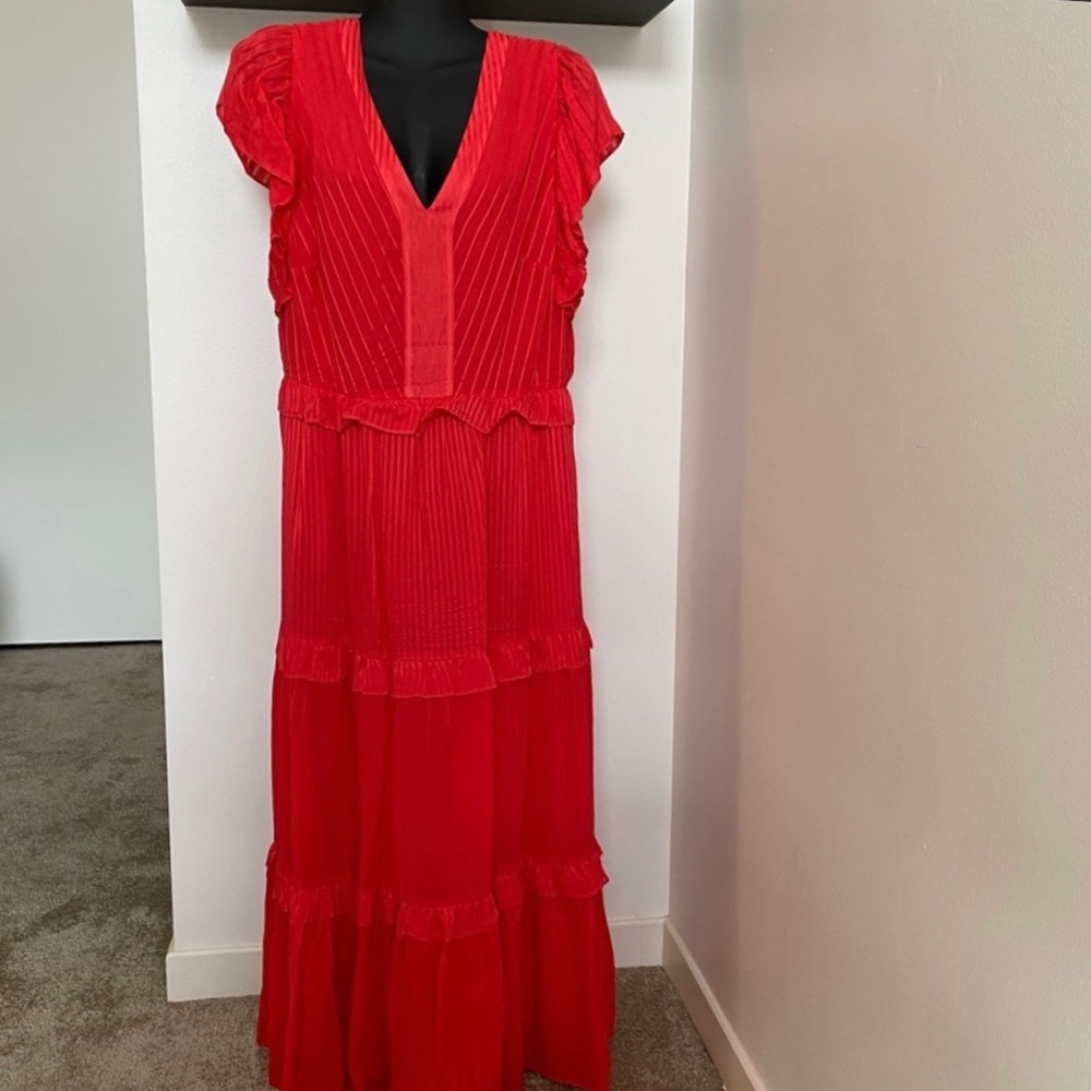 Ted Baker London Red Flutter Sleeve Midi Dress Size 5/US L